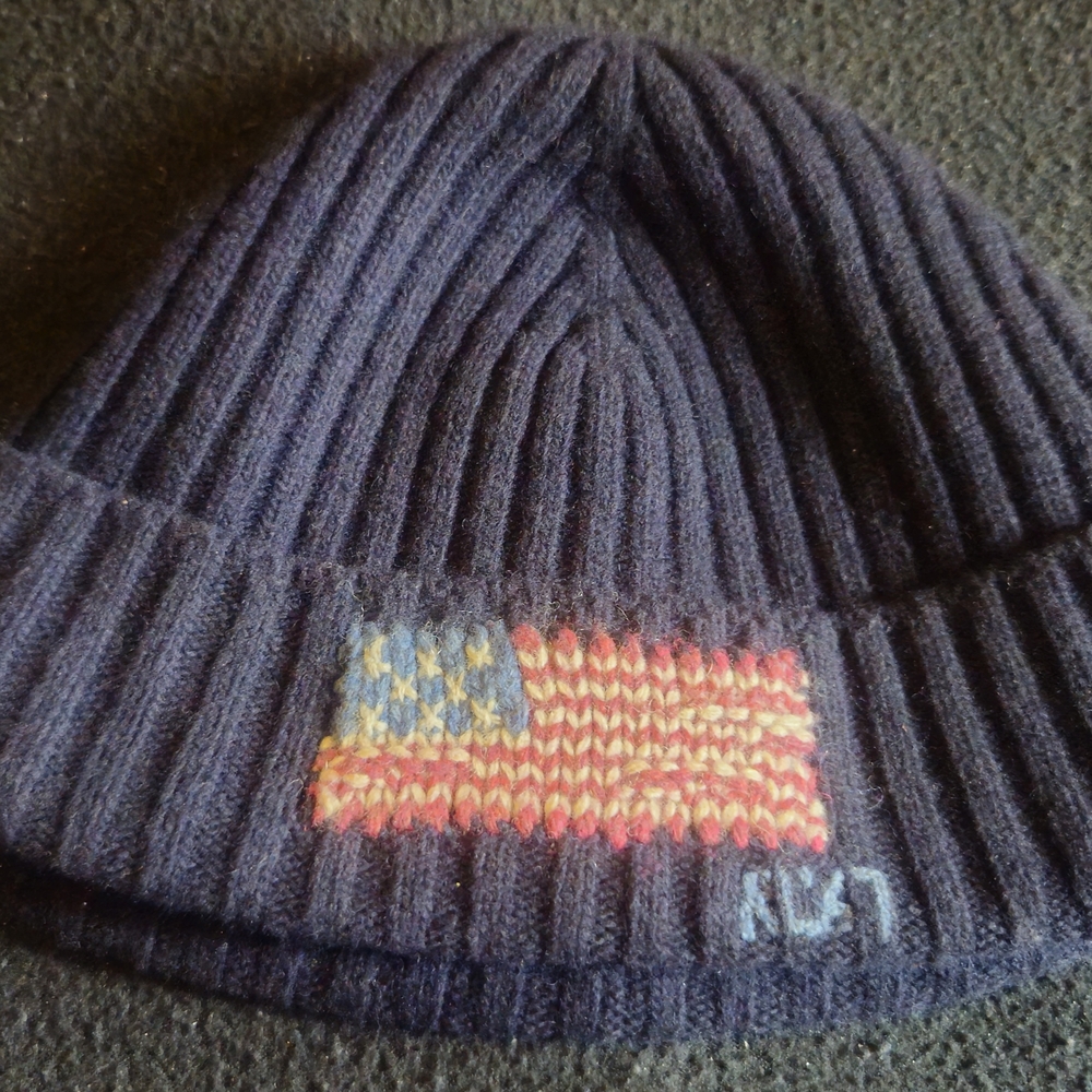Polo by Ralph Lauren Navy Ribbed Beanie with Flag Patch